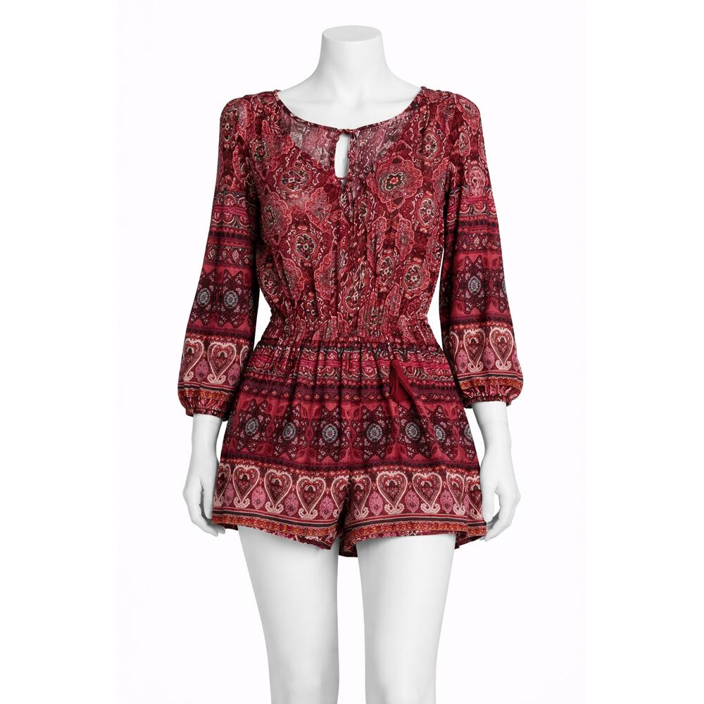 Hollister XS Boho Paisley Print Long Sleeve Tassel Romper Festival fairy